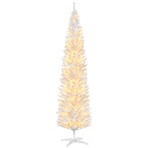 HOMCOM 8ft Slim Noble Fir Artificial Christmas Tree | 300 Warm White LEDs, 618 Tips | Realistic, Flame-Retardant Plastic, White | Indoor Home Decor, Fireplace Ambiance