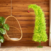 5ft Green Pencil Christmas Tree with Red Ball Top, 200 Warm White LEDs, 438 Tips, Metal Base - Perfect for Small Spaces, Living Rooms, Entryways, Festive Holiday Decor