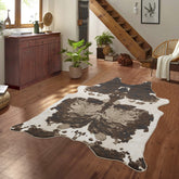Brown & Ivory Cowhide Area Rug - 5x7 ft Plush Polyester Machine-Made for Farmhouse Lodge Living Room, Bedroom, Entryway - Stain Resistant, Durable, Soft Comfort