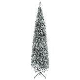 HOMCOM 9' Unlit Snow-Flocked Slim Artificial Christmas Tree, Realistic PVC Branches, 1014 Tips, Green, Sturdy Metal Base for Home & Office Holiday Decor