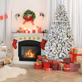 4FT Snow-Flocked Christmas Tree | 150 Colorful UL Lights | 21 Natural Pine Cones | 366 Snowy PVC Tips | Hinged Branches | Metal Stand | Easy Setup | Winter Wonderland Decor