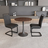 31.5" Walnut Tulip Dining Table Set for 2-4, Round MDF Kitchen Table with 2 Black PU Metal Leg Chairs - Modern Compact Dining Room Furniture, Easy Assembly