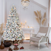 6FT Snow-Flocked Christmas Tree | 350 Colorful UL Lights, 36 Natural Pine Cones | 888 Snowy PVC Tips, Hinged Branches, Metal Stand | Winter Wonderland Decor for Indoor Home & Holiday Parties