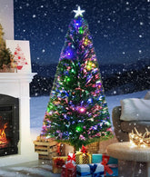 7ft Pre-Lit Fir Artificial Christmas Tree - Multi-Color LED & Fiber Optic Lights, Dense PVC Branches, Steel Base, Easy Assembly for Festive Holiday Home Decor