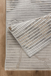 Geometrix GC_DIM1005 2'7"x9'10" Runner Rug - Soft Polyester Abstract Ivory & Grey Contemporary Area Carpet for Living Room, Hallway, Home Decor - Machine-Made in Turkey