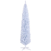 HOMCOM 8ft White Slim Pencil Christmas Tree - Unlit Artificial Xmas Tree with 618 Realistic Branch Tips & Sturdy Plastic Stand for Cozy Home & Holiday Decor