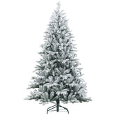 HOMCOM 7ft Snow Flocked Artificial Christmas Tree | 1401 Tips, Hinged Green Xmas Tree for Home & Office Decor | Easy Assembly, Flame Retardant, Stable Metal Stand