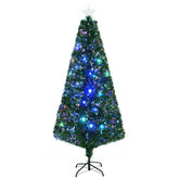 HOMCOM 6ft Pre-Lit Douglas Fir Artificial Christmas Tree: Realistic Branches, 230 Tips, Multi-Color LED & Fiber Optics, Green Plastic, Indoor Holiday Decor, Sturdy Metal Base