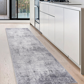 MARFI Collection 2'x8' Light Grey Abstract Runner Rug - Stain Resistant, Non-Shedding Polyester for Entryway, Hallway, Kitchen, Office - Durable, Easy Care, 0.35" Pile
