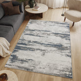Geometrix GC_DIM1011 7'10" x 10'6" Abstract Ivory & Gray Modern Polyester Area Rug - 3D Sculpted Pile, Stain Resistant, Made in Turkey, Low Pile for Entryways & Living Rooms
