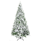 HOMCOM 9' Tall Snow Flocked Pine Artificial Christmas Tree | Realistic Unlit Green Branches | Flame-Retardant & Easy Assembly | Perfect for Home & Holiday Decor