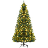 HOMCOM 7.5ft Prelit Douglas Fir Artificial Christmas Tree - Lush Green, 1346 Realistic Tips, 500 Warm White LEDs, Metal Base - Perfect for Home Holiday Decor