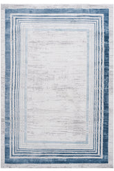 MARFI Collection 8x10 Blue Bordered Area Rug - Stain-Resistant Polyester, Medium Pile (0.35"), Latex-Free Cotton Backing, Durable & Kid/Pet-Friendly for Living Room, Bedroom, Entryway