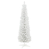 HOMCOM 6ft Snow Flocked Pencil Christmas Tree, Slim White Xmas Tree with Realistic Branches & Plastic Base for Indoor Home Decor. Easy Assembly & Storage.
