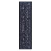 MAVAL Black Washable Runner Rug 2'6"x10' | Stain-Resistant Chenille Polyester | Non-Slip TPR Backing | Low Pile for Hallway, Kitchen, Living Room, Entryway | Turkish Made