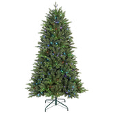 7FT Prelit Christmas Tree: 2126 Lush PE/PVC Tips, 340 RGB LEDs, 50 Functions, Easy Power Setup. Realistic Multicolor Artificial Holiday Tree for Home, Party, Living Room Decor. Sturdy Metal Stand.