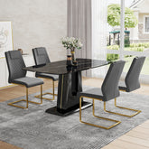 Modern Minimalist Dining Table Set with Imitation Marble Glass Top & U-Bracket Legs - Seats 4-8 - Black & Gold MDF - Perfect for Dining & Living Rooms