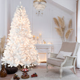 9FT White Artificial Christmas Tree | Auto-Unfolding Memory Wire | 650 Warm Incandescent Lights | 1930 Lush PVC Tips | Stable Metal Stand for Holiday Home Decor