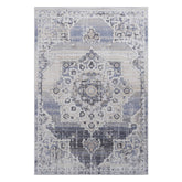PAYAS Collection 6x9 Cream & Blue Medallion Area Rug - Stain Resistant, Non-Shedding Polyester for Living Room, Bedroom, Home Office. Durable, Easy Care, Medium Pile (0.28"). Turkish Made.