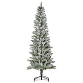 HOMCOM 6ft Snow-Flocked Slim Pine Artificial Christmas Tree | Realistic Green Branches, 394 Tips | Auto-Open, Sturdy Steel Base | Indoor Holiday Decor, Living Room, Party