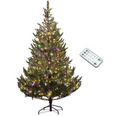HOMCOM 7ft Sparse Realistic Cedar Christmas Tree - Dual Color LED Lights, 2931 Tips, Hinged Green Artificial Xmas Tree for Home & Office Holiday Decor, Easy Assembly