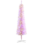 HOMCOM 5ft Pink Pencil Artificial Christmas Tree | 250 Colorful Branches & 150 LED Lights | Flame-Retardant Plastic | Easy Assembly & Storage for Holiday Home Decor