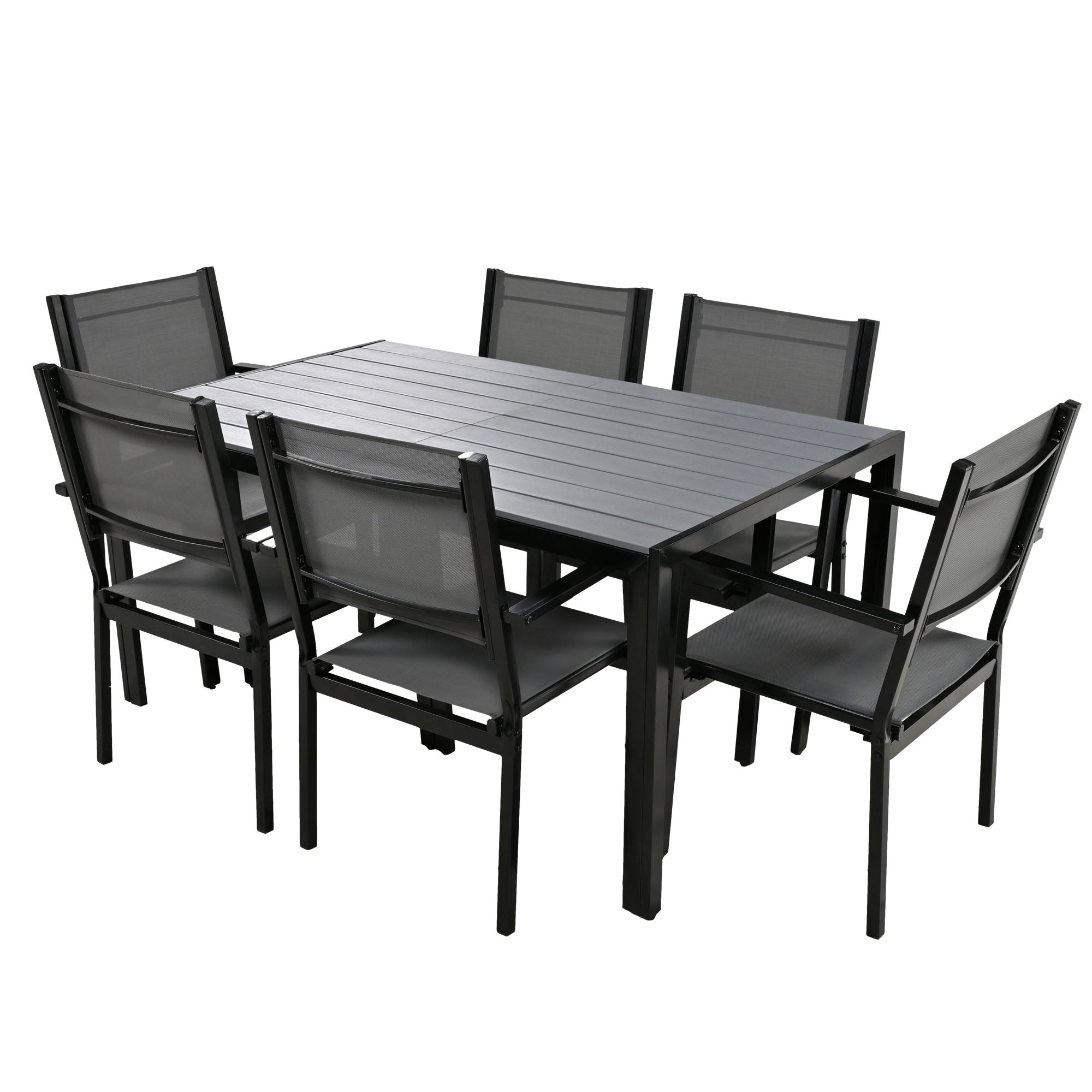 U-Style 6-Seater Steel Outdoor Patio Dining Set - Durable Gray Table & Chairs for Balcony, Backyard, Garden - 58.3" L x 35.4" W - All-Weather Furniture for Residential Use
