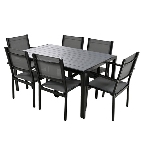 U-Style 6-Seater Steel Outdoor Patio Dining Set - Durable Gray Table & Chairs for Balcony, Backyard, Garden - 58.3" L x 35.4" W - All-Weather Furniture for Residential Use