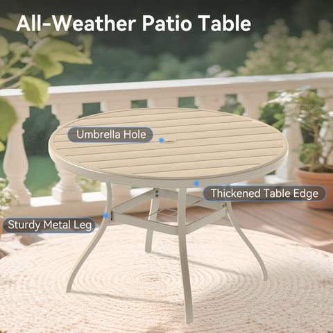 7-Piece Outdoor Patio Dining Set: 53" Round Metal Table & 6 Stackable Sandstone Chairs for Garden, Lawn, Backyard Deck - Durable, Weather-Resistant, Casual Style