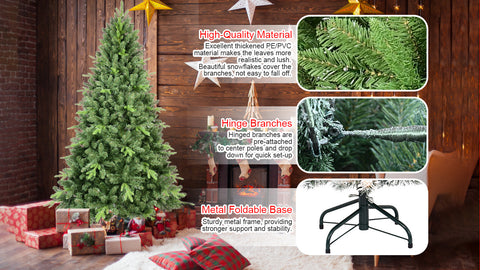 6FT Classic Green Christmas Tree: 1339 PE+PVC Tips, Realistic Hinged Branches, Easy Assembly, Stable Metal Stand for Stunning Holiday Home Decor