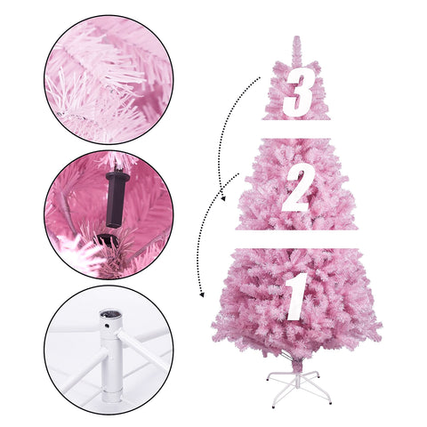5FT Slim Pink Pencil Christmas Tree - Flame-Resistant PVC with Sturdy Metal Base, Easy Assembly for Apartments, Offices & Holiday Decor
