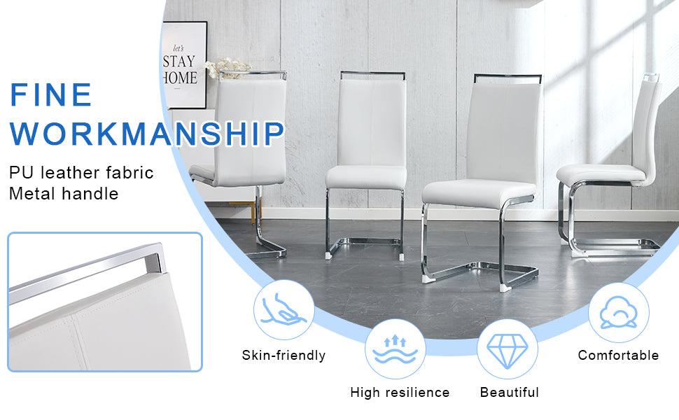 Elegant Transparent Tempered Glass Dining Set with 6 White PU Chairs - 71"x35.4" Modern Kitchen &amp; Dining Room Furniture for 4-8 People, Silver Legs, Minimalist Design