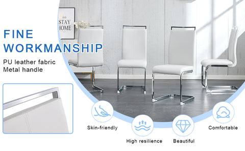 Elegant Transparent Tempered Glass Dining Set with 6 White PU Chairs - 71"x35.4" Modern Kitchen &amp; Dining Room Furniture for 4-8 People, Silver Legs, Minimalist Design