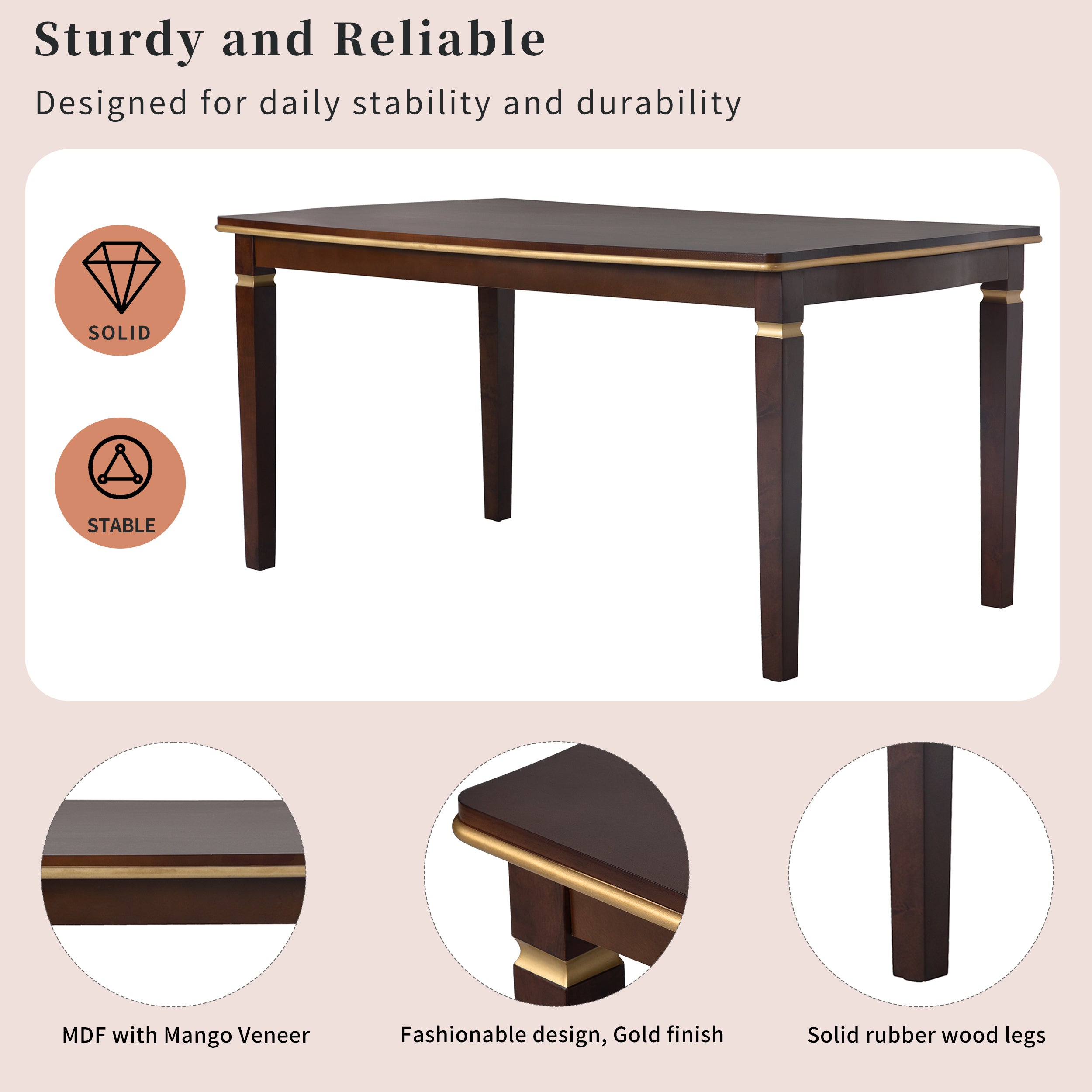 6-Piece Espresso Solid Wood Dining Table Set: 60" Rectangular Table, 4 High-Back Tufted Chairs & Bench, Seats 6 for Kitchen & Dining Room, Elegant Craftsmanship & Comfort