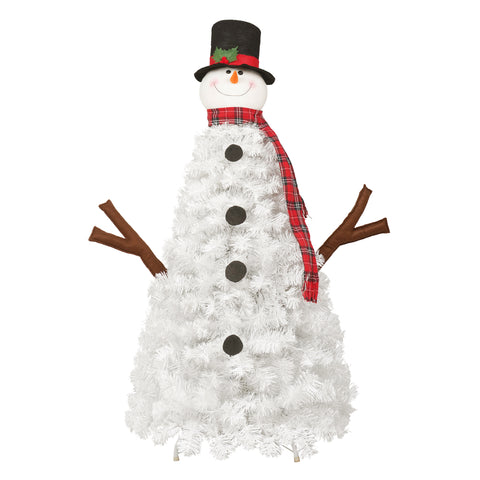 4ft Snowman Christmas Tree - Pre-lit Artificial Xmas Tree with 100 Warm White LED Lights, 380 PVC Branch Tips - Perfect for Indoor/Outdoor Holiday Decor