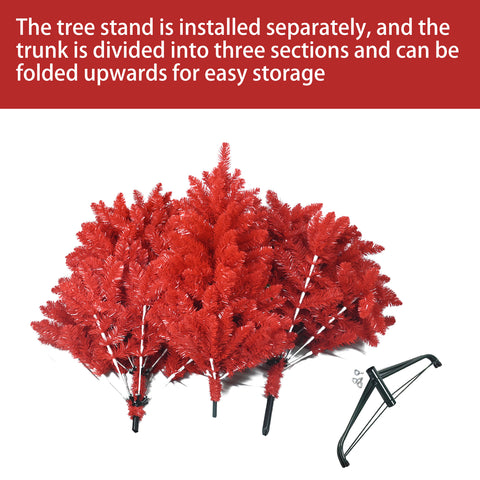 7FT All-Red PVC Christmas Tree | 1066 Lush Tips, Hinged Branches for Easy Setup | Stable Metal Stand | Bold Holiday Decor for Living Room &amp; Party