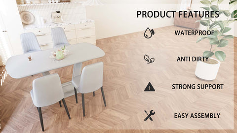 Expandable Dining Table Set for 2-8 People, 63-79" Gray MDF Kitchen Table with 4 PU Leather Padded Chairs, U-Shaped Legs, Modern Farmhouse Style for Dining Room & Living Room