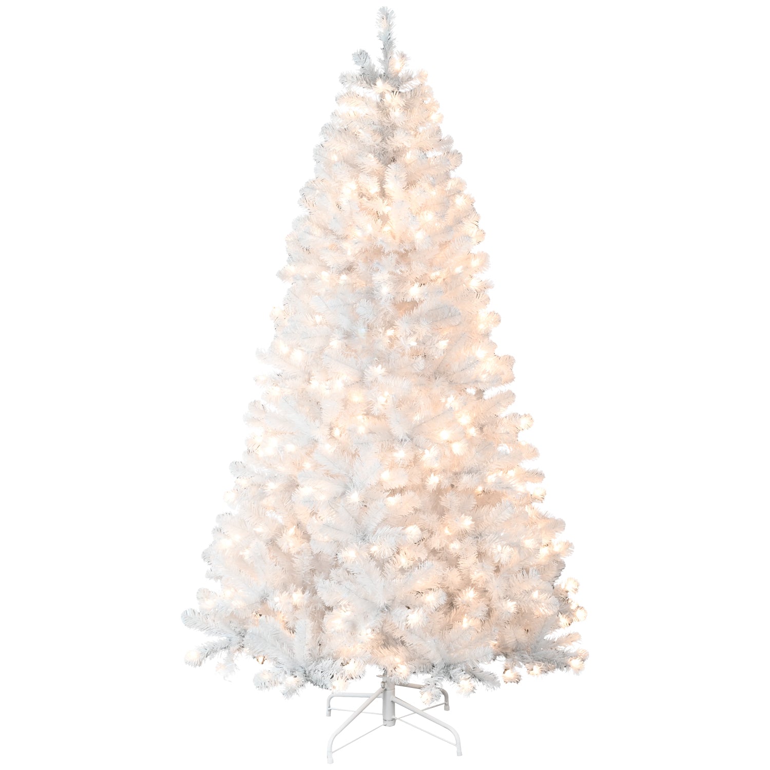7.5FT Pre-Lit White Christmas Tree: Automatic Memory Wire, 450 Warm Incandescent Lights, 1240 Lush PVC Tips, Stable Metal Stand for Festive Home Decor