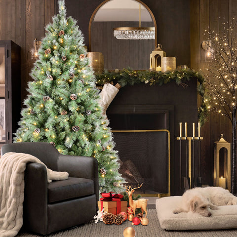 5FT Realistic Green Christmas Tree with 694 Mixed PVC & Hard Needle Tips, 51 Pine Cones, Hinged Design for Easy Setup, Sturdy Metal Stand - Full Holiday Decor for Home, Living Room, Indoor Use