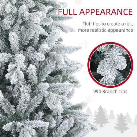 HOMCOM 6ft Snow Flocked Artificial Christmas Tree | 994 Tips, Hinged Green Xmas Tree with Metal Stand | Easy Assembly for Home &amp; Office Holiday Decor
