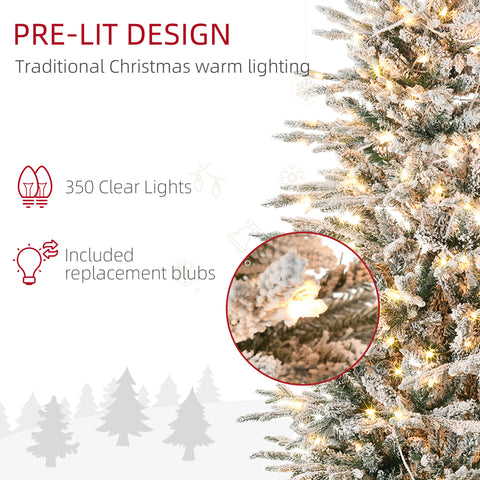 HOMCOM 7.5ft Snow Flocked Artificial Christmas Tree | 850 Branches, 350 Warm White Lights | Auto-Open, Easy Assembly Holiday Decor for Home & Indoor Use