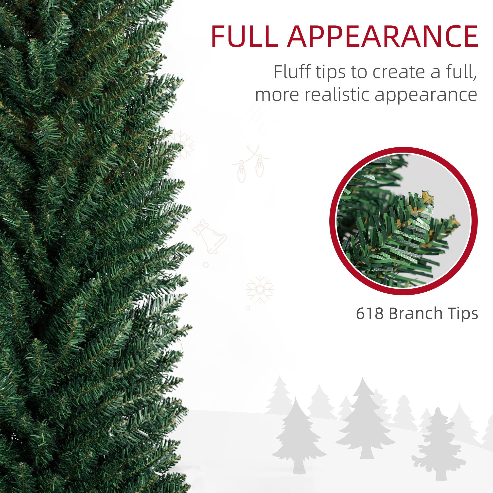 HOMCOM 8ft Slim Pencil Christmas Tree | 618 Realistic Branch Tips | Flame-Retardant Plastic | Green | Indoor Home & Fireplace Decor | Easy Assembly & Storage