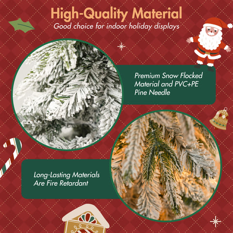 Snow Flocked Christmas Wreath, Garland & 6ft Tree 3-Pack Decor Set | Warm White LED Lights | 900-Tip PVC/PE Tree | Indoor/Covered Outdoor Use | Festive Winter Wonderland Ambiance