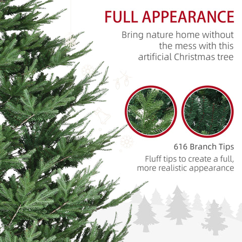 HOMCOM 9ft Hinged Artificial Christmas Tree - Realistic Pine, Auto-Open, Flame-Retardant Green PVC Branches, Sturdy Steel Base for Easy Home Decor