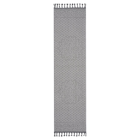 Guros Collection 2'x8' White/Ivory Medallion Runner Rug - Stain-Resistant Polypropylene, Low Pile, Durable Indoor/Outdoor Hallway & Entryway Accent