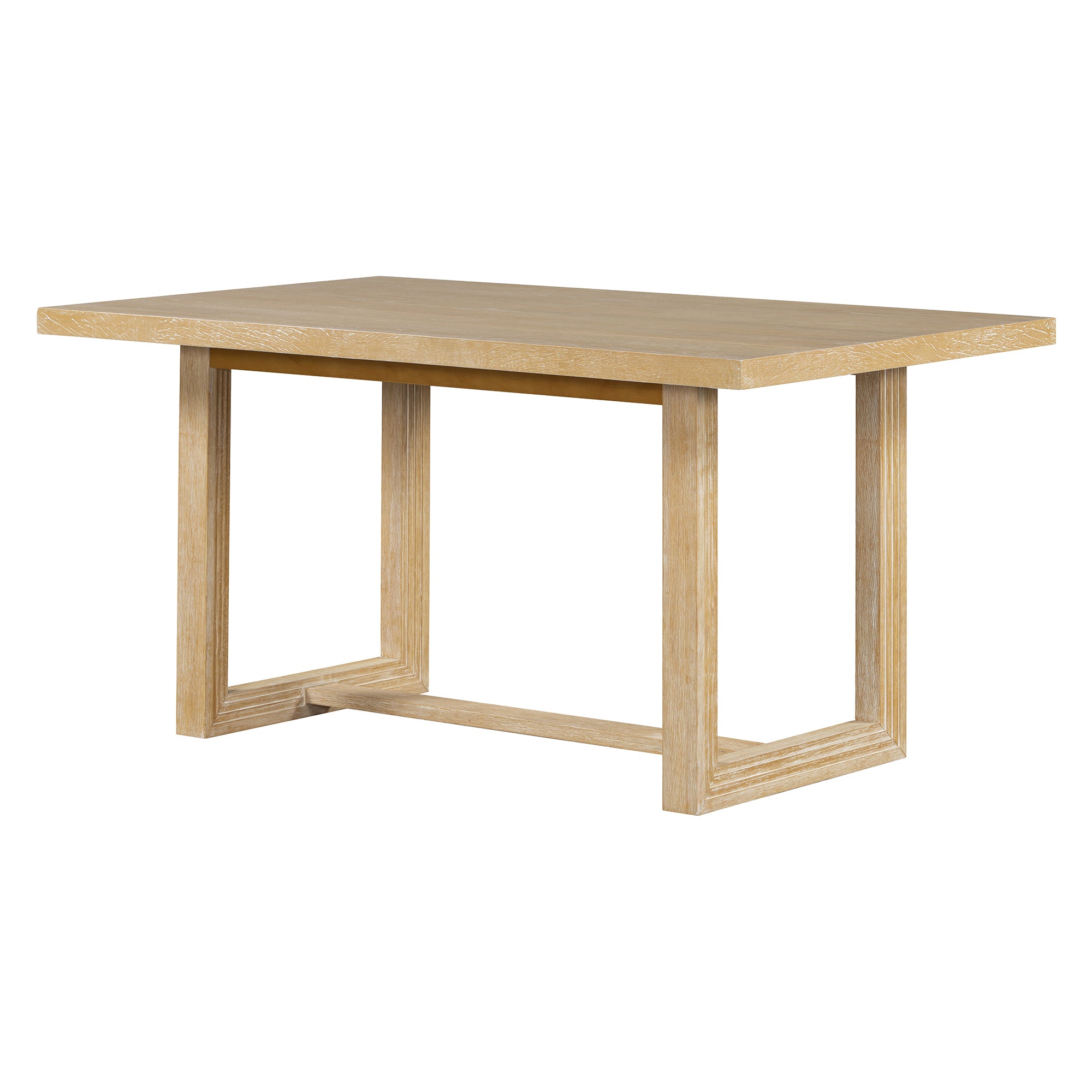 TREXM 6-Piece Retro Dining Table Set for 6, 60" Oak Veneer Wood Kitchen Table & 4 Chairs with Upholstered Bench, Natural Finish, Dining Room & Kitchen Use, Durable Rubberwood Legs