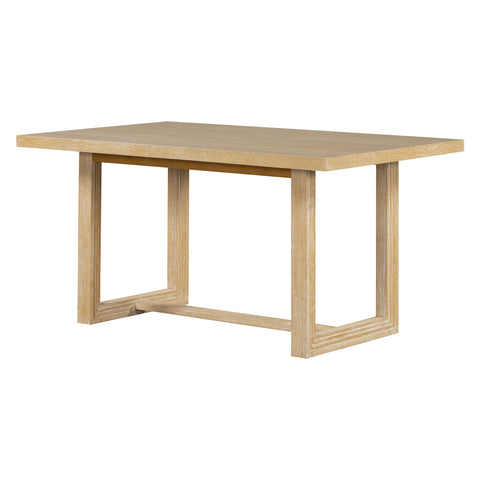 TREXM 6-Piece Retro Dining Table Set for 6, 60" Oak Veneer Wood Kitchen Table & 4 Chairs with Upholstered Bench, Natural Finish, Dining Room & Kitchen Use, Durable Rubberwood Legs