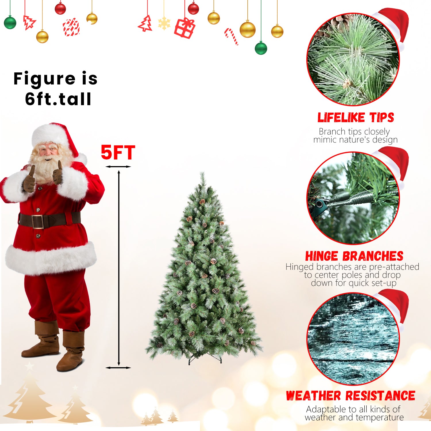 7FT Realistic Full Christmas Tree: 1348 Mixed PVC &amp; Hard Needle Tips, 82 Pine Cones, Hinged Branches for Easy Setup, Sturdy Metal Stand, Lush Green Holiday Decor for Home &amp; Office