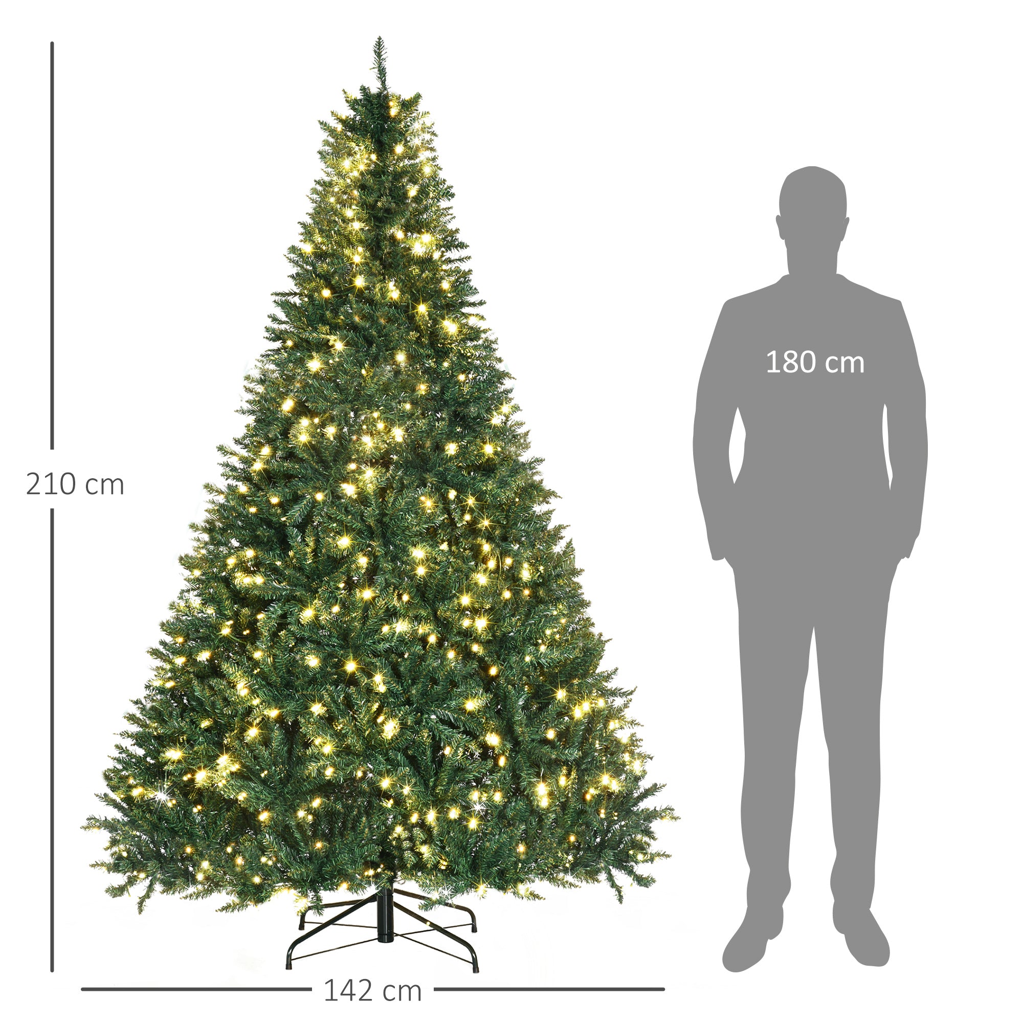 HOMCOM 7ft Pre-Lit Full Douglas Fir Artificial Christmas Tree | 700 Warm White LEDs | 2154 Realistic PVC Tips | Hinged Branches | Sturdy Metal Base | Lush Green for Home &amp; Holiday Decor