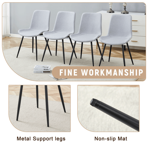 71" Wooden &amp; Black Spliced Dining Table Set with 8 Light Gray Linen Chairs - 30"H Table w/ Storage Shelf, Ergonomic Cushions for Dining Room, Kitchen &amp; Parties